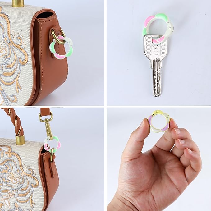 12Pcs Colorful Cute Carabiners Keychain Clip,Sunflower Shape Clip Aluminum Hook Accessories Snap Link Key Chain Ring Hook