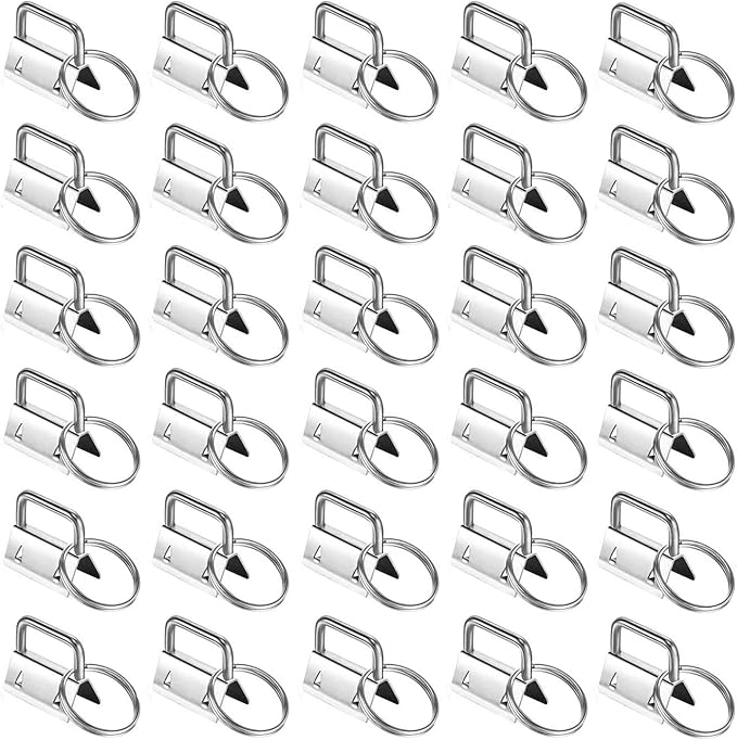 Qovydx 45Pcs 1 Inch Silver Wristlet Key Fob Hardware 1" Metal Key Chain Fob Wristlet Hardware with Split Rings Key Fob Keychain Wristlet for Lanyard