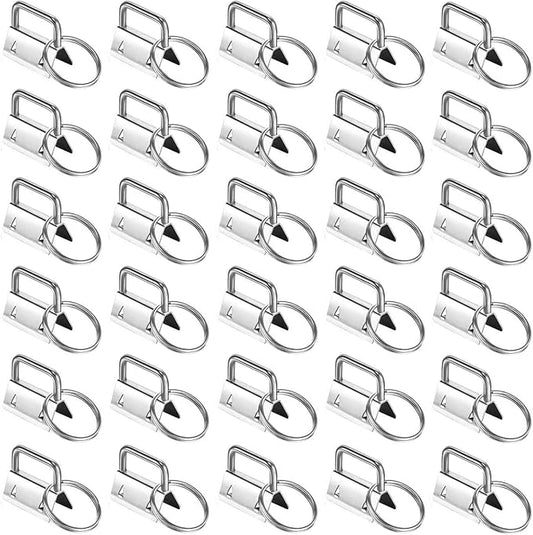 Qovydx 45Pcs 1 Inch Silver Wristlet Key Fob Hardware 1" Metal Key Chain Fob Wristlet Hardware with Split Rings Key Fob Keychain Wristlet for Lanyard