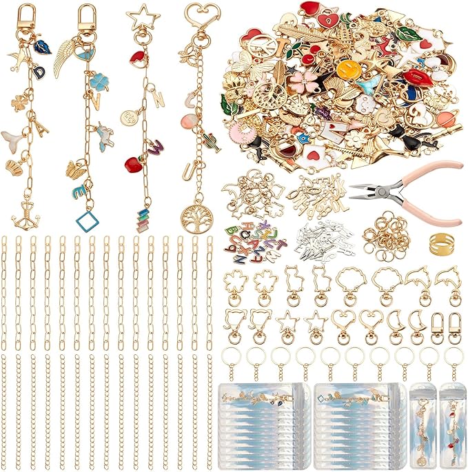 534Pcs DIY Keychain Making Kit with 228 Charms, Including 24 Keychain Clips Hooks 30 Extender Chain 200 Jump Ring Jewelry Plier Jewelry Making Supplies for Custom Key Ring Set Christmas Crafts Gifts