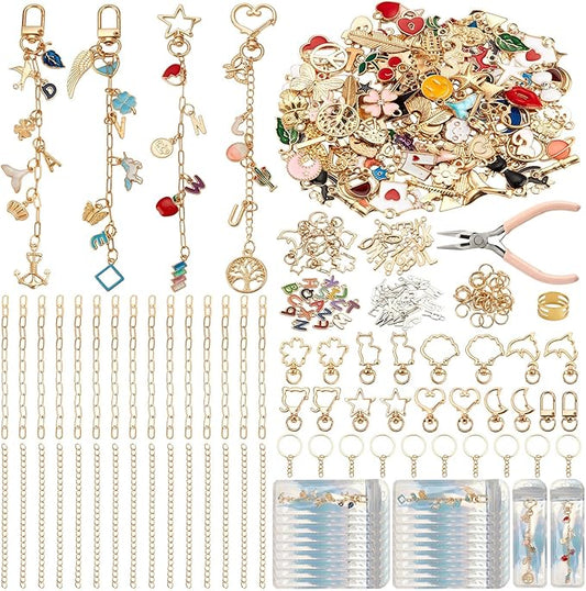 534Pcs DIY Keychain Making Kit with 228 Charms, Including 24 Keychain Clips Hooks 30 Extender Chain 200 Jump Ring Jewelry Plier Jewelry Making Supplies for Custom Key Ring Set Christmas Crafts Gifts