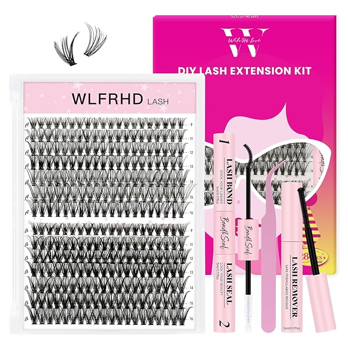 Lash Clusters Kit 280 Pcs DIY Individual Cluster Lashes D Curl Lash Extension Kit with Eyelash Bond and Seal, Remover, Tweezers Applicator Tool for False Eyelash Cluster Kit(30D 40D, Mix9-16mm Kit)