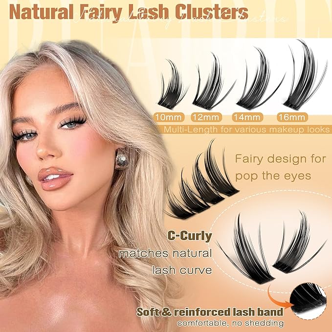 Fairy Lashes Clusters Kit Manga Eyelash Clusters Natural Cluster Eyelash Extensions Wispy Lash Clusters Kit Spiky Cluster Lashes 10-16mm 208pcs Eyelash Extension Kit (Bond Seal and Tweezers)