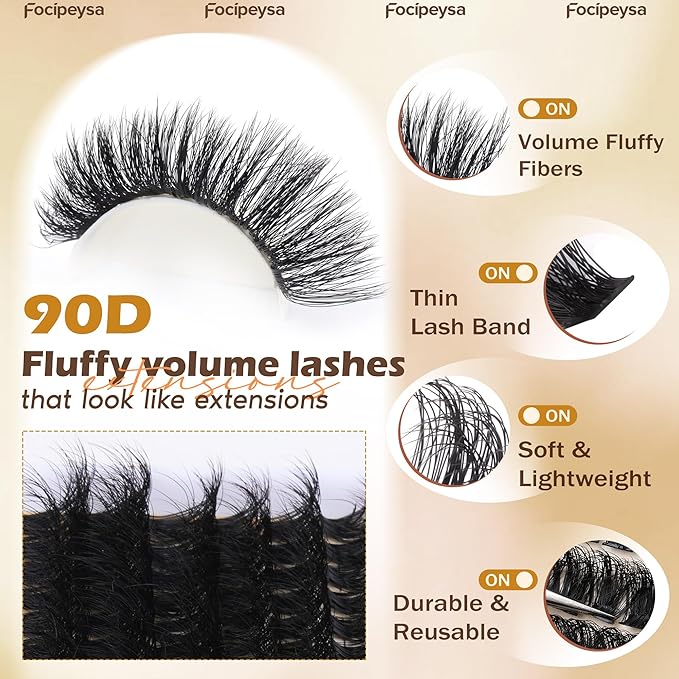 DIY Eyelash Extension Kit Volume Thick Lash Clusters Kit 10-18mm Thick Lash Extensions 90D Individual Eyelashes Extensions Kit with Lash Bond, Lash Remover, Lash Applicator (90D-D Curly-200Pcs)