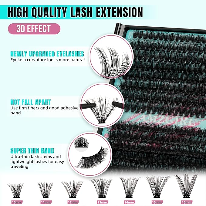 Lash Extension Kit 320Pcs,DIY Individual Lashes Clusters Kit,Lash Bond And Seal,Lash Remover For Eyelashes Extensions,Lash Applicator Tool For False Eyelash Cluster Kit At Home(7090D,D-Mix10-16mmKit)