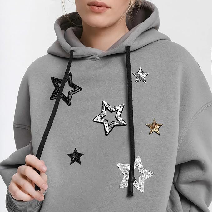 20pcs Hollow Star Iron on Patches - Sequin & Glitter Star Iron on Patches for Hats, Clothes, Backpacks, Costume