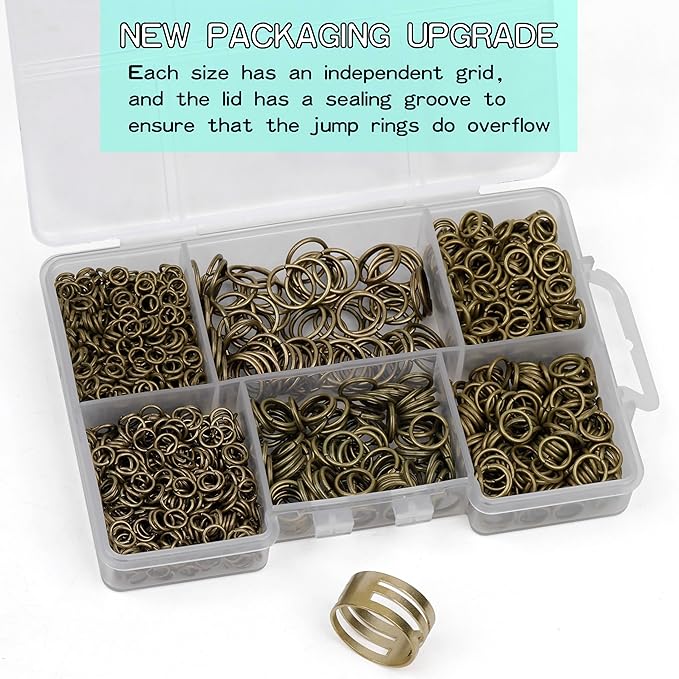 1400 Pcs Mixed Size Jump Rings for Jewelry Making, Keychains, Necklace Repair & DIY Crafts - 4mm, 6mm, 5mm, 7mm, 8mm, 10mm - Antique Bronze