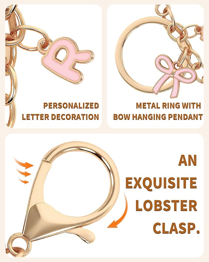 Bow Purse Charms Keychain - Pink Bow Alphabet Letter Key Chain, Bag Charms Wallet