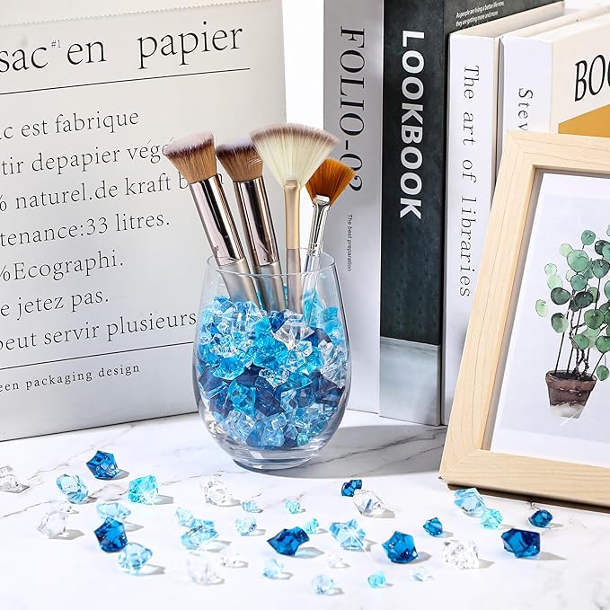 Syhood 570 Pcs 5 Sizes Mixed Blue Fake Crushed Ice Rocks Blue Aquarium Rocks Plastic Gemstone Diamond Acrylic Crystal Gems for DIY Craft Winter Table Scatter Vase Fillers Fish Tank Decor Centerpieces