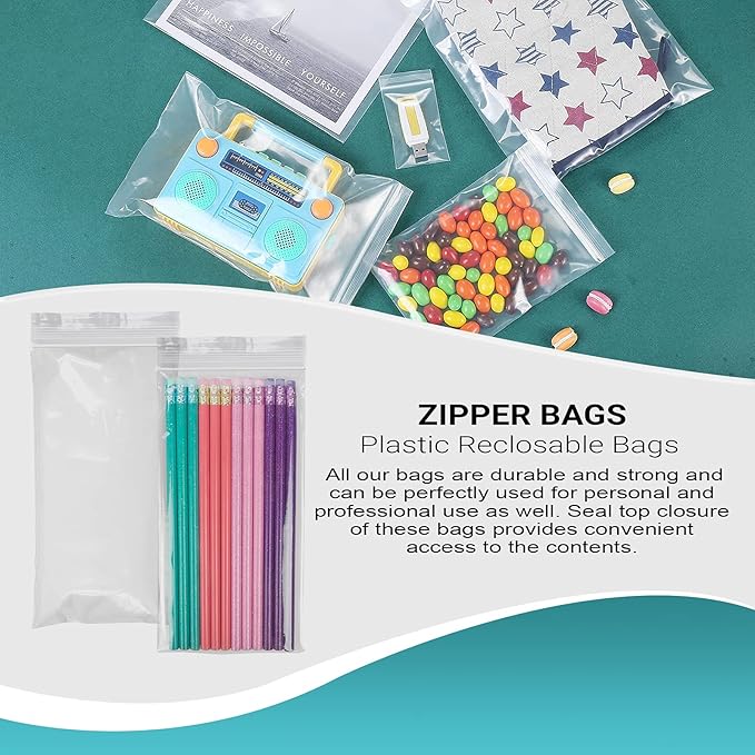 APQ Clear Plastic Reclosable Zipper Bags, 4 x 8 Inches. Pack of 1000 Reclosable Plastic Bags with Zipper Closure. 2 Mil Plastic Jewelry Bags. Waterproof Reclosable Zip Bags for Industrial Use