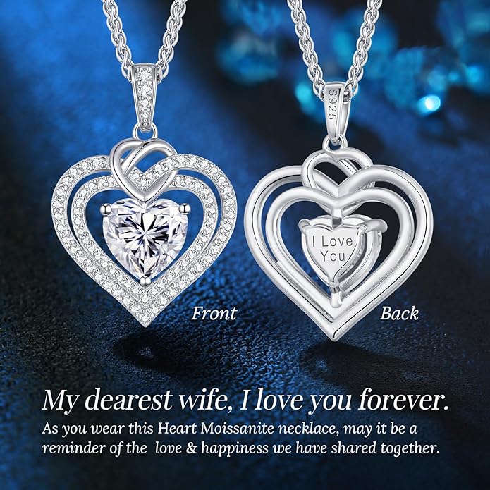 OOBEE Moissanite Heart Necklaces for Women, 1- 4 Carat Moissanite 925 Sterling Silver Gold Plating Fine Women Necklace，Ideal Anniversary Birthday Christmas Valentine Mothers Day Jewelry Gifts for Mom Wife Her Girlfriend