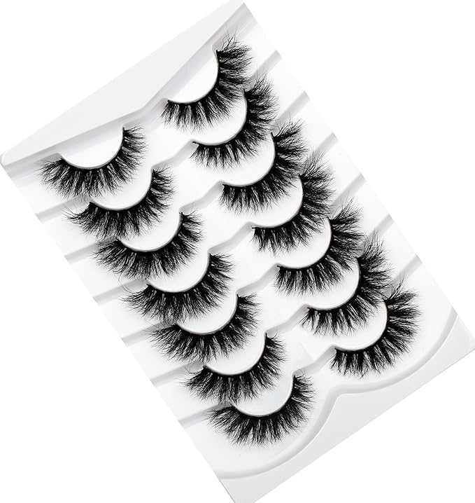 Pooplunch False Eyelashes Cat Eye Lashes Wispy Natural Extension Volume Soft Faux Mink Lash 8D Fake Eyelashes Strips 7 Pairs Pack