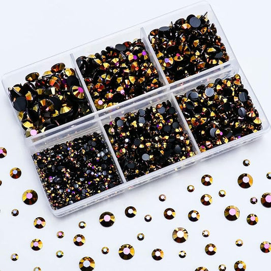 3000PCS Resin Flatback Rhinestone, 2mm 3mm 4mm 5mm 6mm Gold Rose AB Flatback Jelly Resin Rhinestones for Tumblers, Mugs, Bottles, Craft Decoration, Loose Bling Glitter Gem Stone