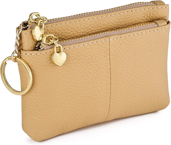 ZOOEASS Women Genuine Leather Zip Mini Coin Purse With Key Ring Triple Zipper Card Holder Wallet