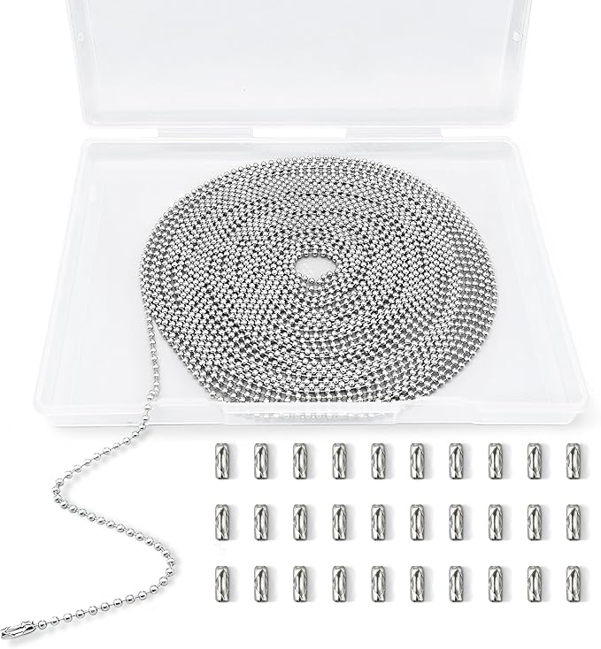 33 Feet Ball Chain Necklace, 2.4mm Ball Bead Chain with 30 Pieces Connectors Clasps, Metal Ball Chain for Dog Tag, Ceiling Fan Pull Chain Extender, Jewelry Making Kit, DIY Crafts (Silver)