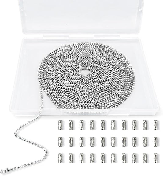 33 Feet Ball Chain Necklace, 2.4mm Ball Bead Chain with 30 Pieces Connectors Clasps, Metal Ball Chain for Dog Tag, Ceiling Fan Pull Chain Extender, Jewelry Making Kit, DIY Crafts (Silver)