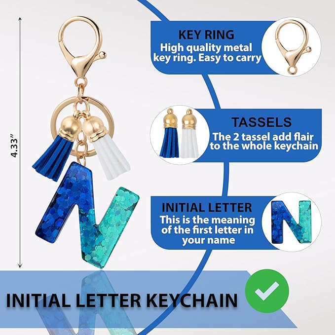 Initial Letter Keychain Cute Resin with 2 PU Tassel, Letter Keychain for Backpack Charms, Initial Keychains for Women