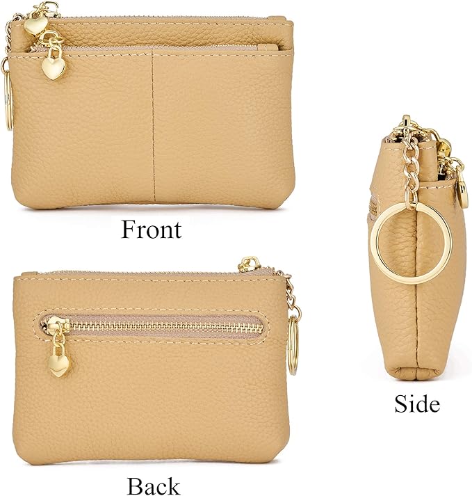 ZOOEASS Women Genuine Leather Zip Mini Coin Purse With Key Ring Triple Zipper Card Holder Wallet