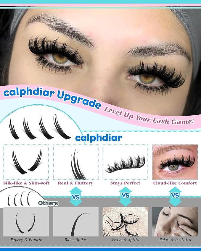 Lash Clusters with Spikes Cluster Eyelash Extensions 60D 80D Lash Spikes 12-22mm Fluffy Eyelash Clusters with Bottom Lashes DIY Lash Extension Wispy Individual Lashes Clusters 360pcs by Calphdiar