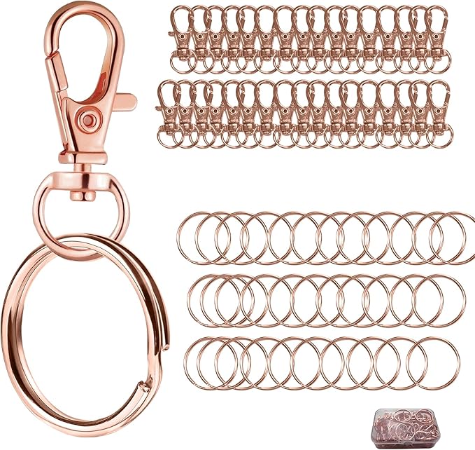 Keychain, 68PCS Swivel Snap Hooks with Key Rings, Metal Lobster Claw Clasp,34PCS Keychains Clips Hooks and 34PCS Key Chain Rings,Keychain Rings for DIY Crafts,Jewelry Making (Rose Gold)