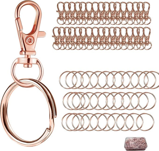 Keychain, 68PCS Swivel Snap Hooks with Key Rings, Metal Lobster Claw Clasp,34PCS Keychains Clips Hooks and 34PCS Key Chain Rings,Keychain Rings for DIY Crafts,Jewelry Making (Rose Gold)