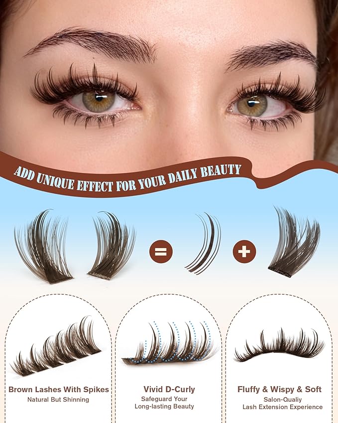 Brown Lash Clusters With Spikes Bottom Eyelash Clusters Wispy Cluster Eyelash Extensions Brown Manga Lash Clusters Fluff Individual Lashes 12-18MM 264Pcs by Zegaine