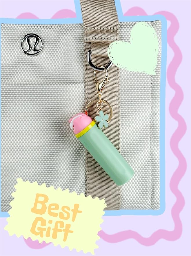 Mini Trendy Bottle Keychain Accessories Compatible with Owala Water Cute Tumbler Cup Chapstick Lip Balm Holder Charms