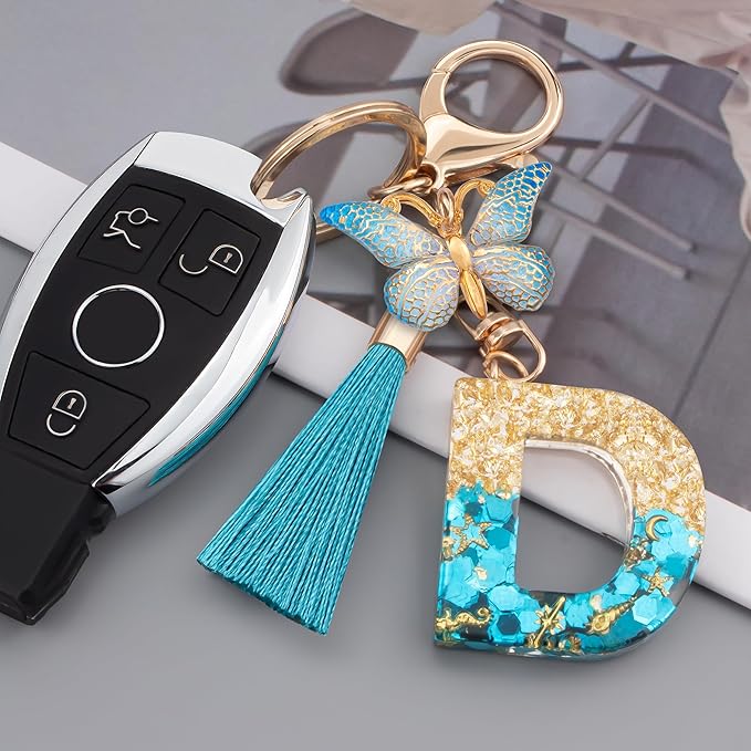 Suweibuke Cute Pink Key Chains for Women Girls, Initial Letter Keychains with Tassel, Charms for Key Purse Handbags Backpacks