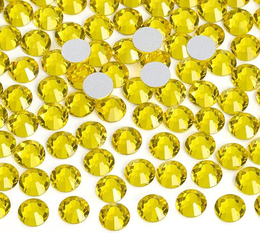 Jollin Glue Fix Crystal Flatback Rhinestones Glass Diamantes Gems for Crafting Nail Art Crafts Decorations Clothes Shoes 7.2mm (ss34 288pcs, Citrine)