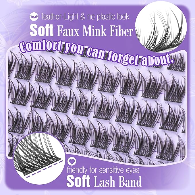 Natural Lash Clusters 8MM 10MM 12MM Eyelash Clusters Short Wispy DIY Lash Extensions CC Curve Individual Lashes Fluffy Cluster Eyelash Extensions for Clean Girl & No Makeup