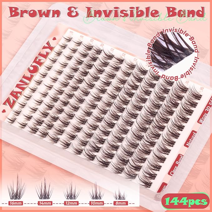 Brown Lash Clusters Wispy Spiky Eyelash Clusters Dark Brown Lash Extension Natural Invisible Band Cluster Eyelash Extensions DIY Individual Lashes Clusters Brown 8-16MM by zanlufly