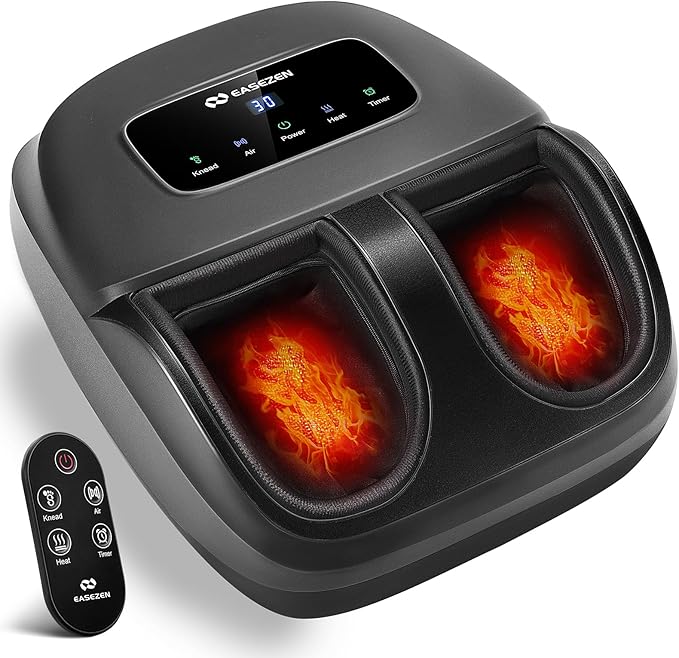 EaseZen Shiatsu Foot Massager Machine with Heat, Deep Kneading, 2025 Upgrade Electric Foot Massager for Plantar Fasciitis, Neuropathy, Fits up to Size 14