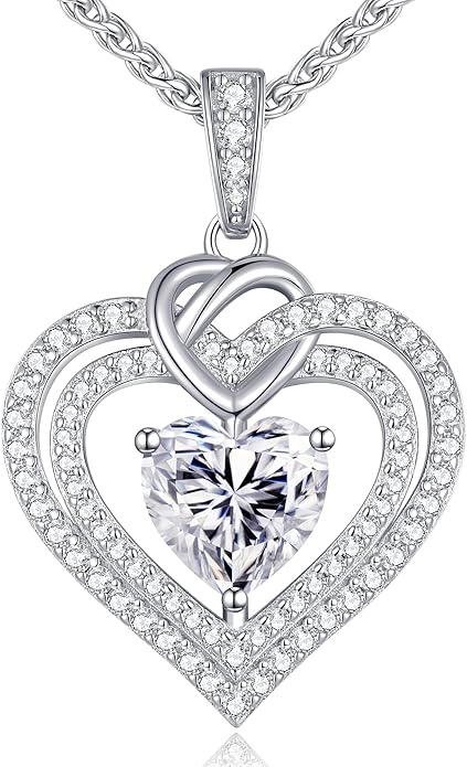 OOBEE Moissanite Heart Necklaces for Women, 1- 4 Carat Moissanite 925 Sterling Silver Gold Plating Fine Women Necklace，Ideal Anniversary Birthday Christmas Valentine Mothers Day Jewelry Gifts for Mom Wife Her Girlfriend