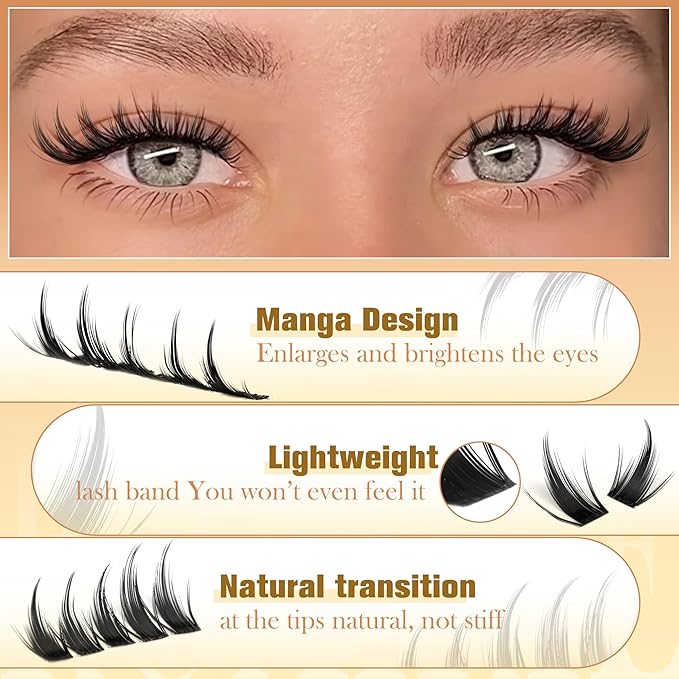 Manga Lash Clusters Wispy Eyelash Clusters Fairy 12-14mm Long Lashes Clusters Natural Cluster Lashes Spiky Cluster Eyelash Extensions C Curly Anime Lash Extensions Individual Lashes by Ruairie
