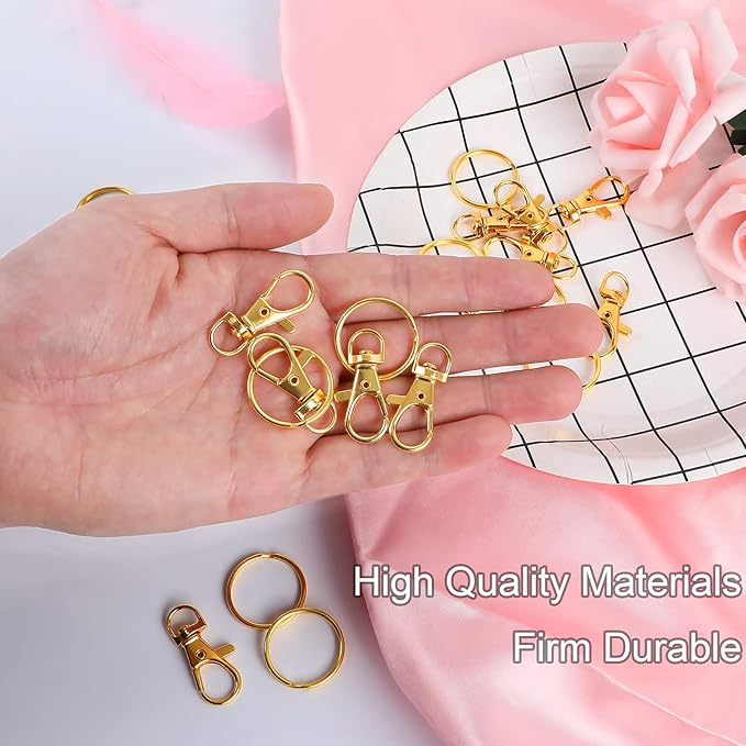 SANNIX 60pcs Gold Swivel Snap Hooks with Key Rings,Keychain Clip Hooks, Key Chain Rings, Lobster Claw Clasps for Lanyard Clip Jewelry Making Crafts