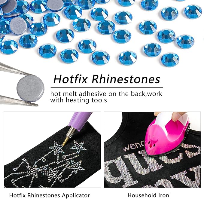 Beadsland Hotfix Rhinestones, 1440pcs Flatback Crystal Rhinestones for Crafts Clothes DIY Decorations, Capri Blue, SS16, 3.8-4.0mm