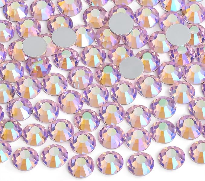 Jollin Glue Fix Crystal Flatback Rhinestones Glass Diamantes Gems for Crafting Nail Art Crafts Decorations Clothes Shoes 2.8mm (ss10 2880pcs, Pink AB)
