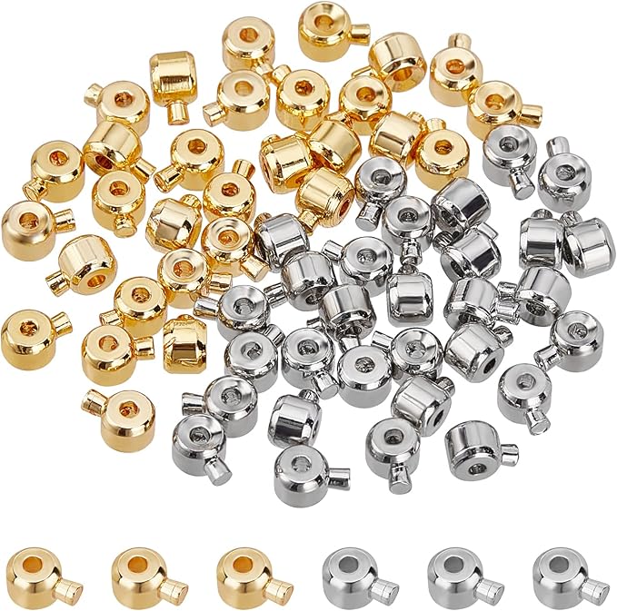arricraft 60 Pcs Brass Crimp Beads, Loose Rondelle Spacer Beads Crimp Bead Covers Metal Irregular Shape Crimp Charms Accessories for Bracelet Necklace Jewelry Making Silver & Golden