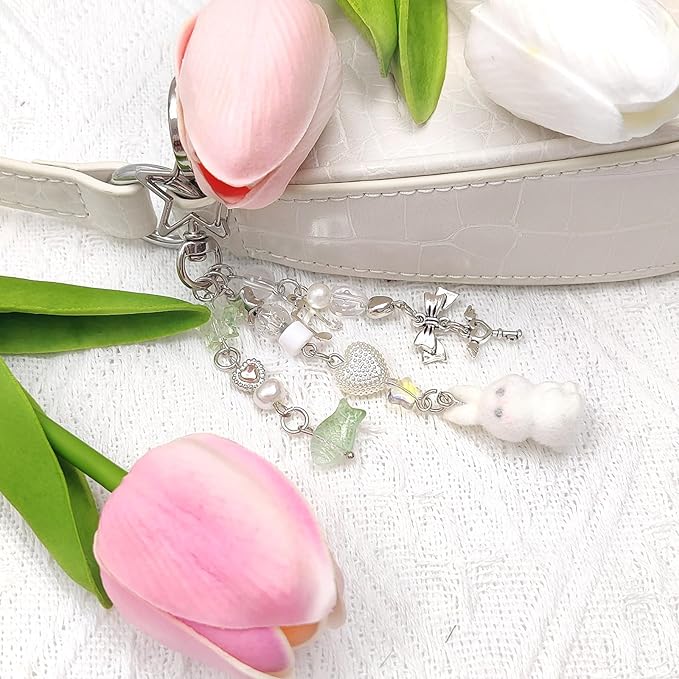 Cute Pink Keychain,Fuzzy Cat Keychain Aesthetic Y2K KeychainStylish KeychainsAccessories