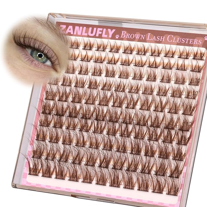Brown Lash Clusters Natural Eyelash Clusters Wispy Cluster Eyelash Extensions Dark Brown DIY Eyelash Extension C Curly Individual Lashes 8-16MM 110pcs Lash Extension by ZANLUFLY