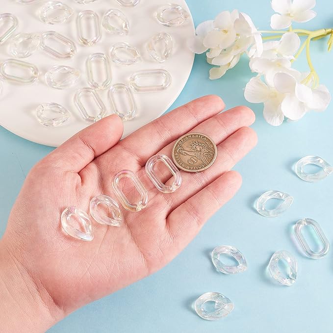 LiQunSweet 100Pcs 2 Styles Acrylic AB Color Plated Twist Chain Linking Rings Quick Link Connectors for Chains Making Jewelry DIY Bag Strap