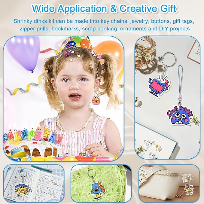 chfine Heat Shrink Plastic Sheets Keychain Kit, 188Pcs Shrinky Dink Sheets Shrinky Dink Paper Shrink Art Kits for Kids Including 20Pcs Shrink Paper Sheets, Hole Punch, Pencils, Keychains for Crafts