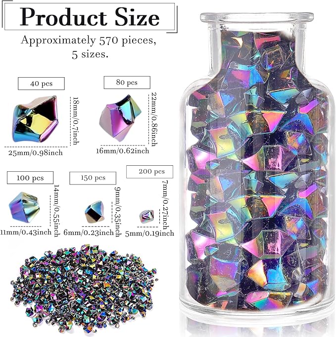 Syhood 570 Pcs 5 Sizes Iridescent Black Fake Crushed Ice Rocks Plastic Black Purple Acrylic Crystal Gems Diamonds Jewels Marble for Vase Fillers Decoration Wedding Table Scattering Halloween Decor