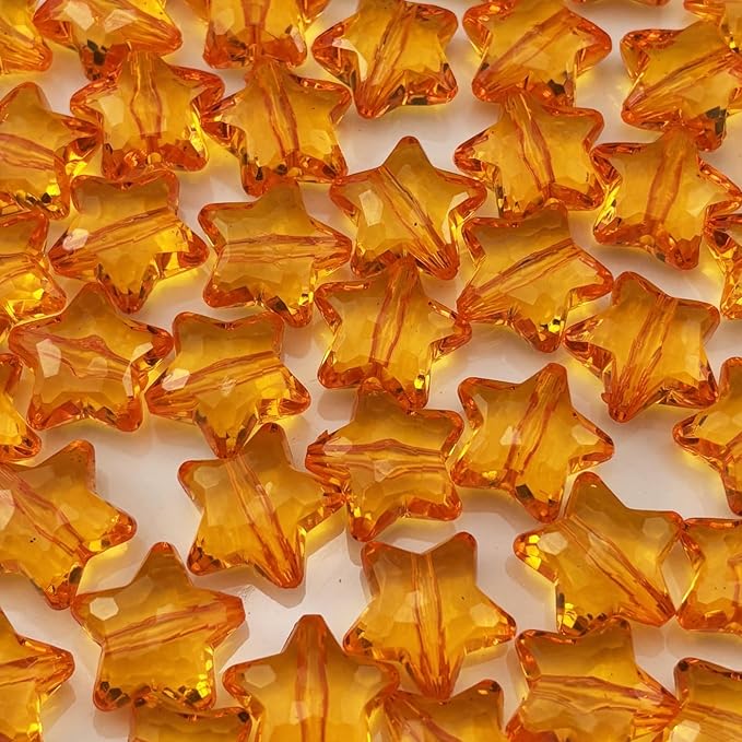 50pcs Acrylic Crystal Star Beads 20mm Star Shape Faceted Beads for Jewelry Making Bracelet Necklace Key Chains DIY Crafts(Orange)