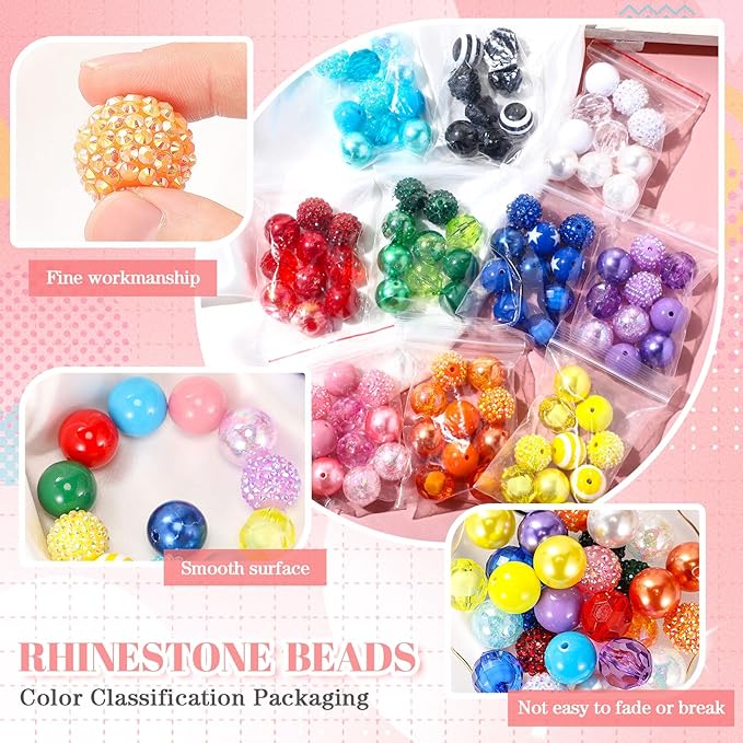 100 Pcs 20mm Rhinestone Bubblegum Beads for Pens Mixed Crystal Resin Chunky Beads for DIY Craft Keychain Necklace Bracelet Jewelry Making(Bright Color)