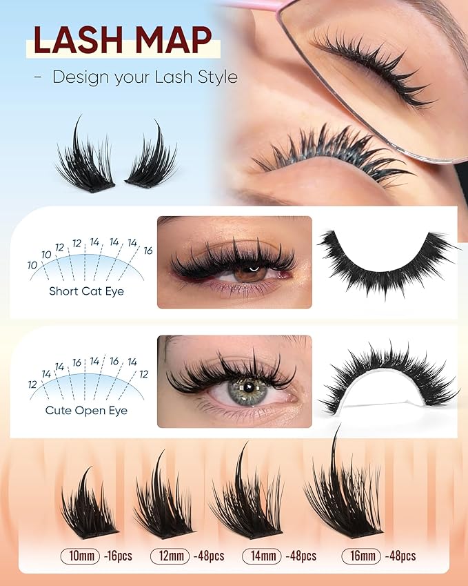 CORUSCATE Lash Clusters Manga Eyelash Cluster Fairy Lashes Spikes Cluster Eyelash Extensions 3D Wispy Lashes Clusters with Spikes Anime Individual Lash Extension 10-16mm DIY Mink Style