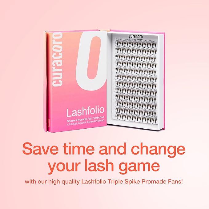 Curacoro LashFolio Triple Spike Promade Fans, Handmade Volume Eyelashes, 5D To 10D, C CC D Curl, 0.03~0.07 mm, 8-13mm Mix Length, Professional Long-Lasting Promade Lash Fans (7D-0.03 D 8-13mm)