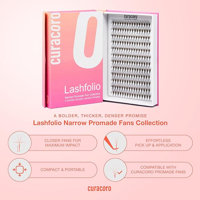 Curacoro LashFolio Triple Spike Promade Fans, Handmade Volume Eyelashes, 5D To 10D, C CC D Curl, 0.03~0.07 mm, 8-13mm Mix Length, Professional Long-Lasting Promade Lash Fans (7D-0.03 D 8-13mm)