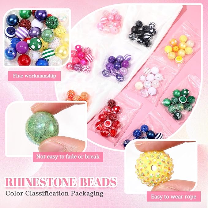 100 Pcs 20mm Rhinestone Bubblegum Beads for Pens Mixed Crystal Resin Chunky Beads for DIY Craft Keychain Necklace Bracelet Jewelry Making(Mix Color)