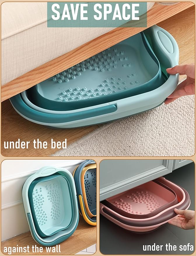 DoroSun Collapsible Foot Bath Soak Tub with Handle, Plastic Foldable Feet Spa Soaking Basin Bucket with Massager Acupoint for Washing, Pedicure Foot Care Bathtub Bowl Tools for Pain Relief, Green